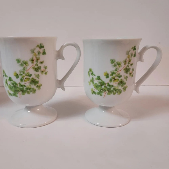 Set of 4 House of Prill Shamrock/Clover Pedestal Style Coffee Cups - Picture 3 of 8